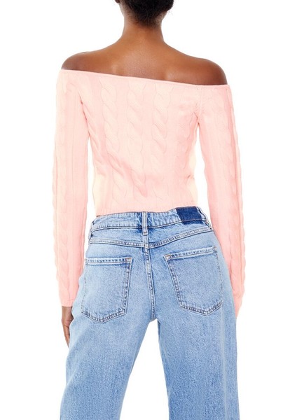F21 Omzu Açık Crop Kazak