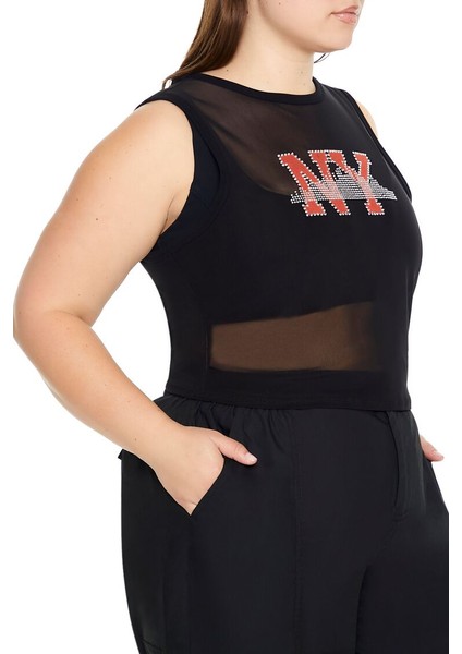 Plus Size Taş Işlemeli Crop Bluz
