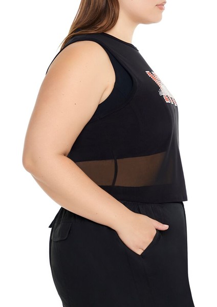 Plus Size Taş Işlemeli Crop Bluz