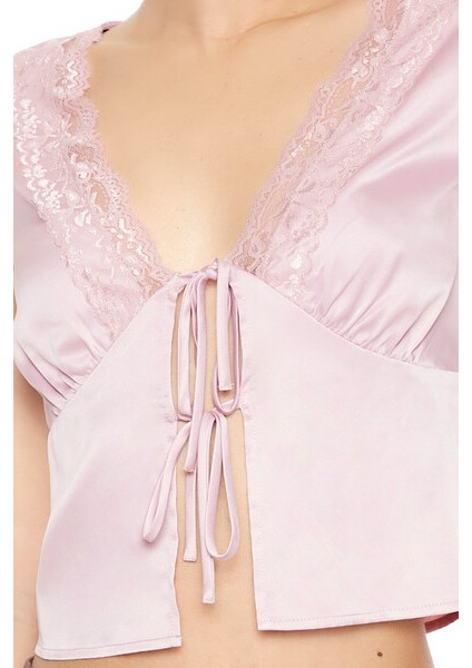 Dantel Detaylı Saten Crop Bluz modelleri