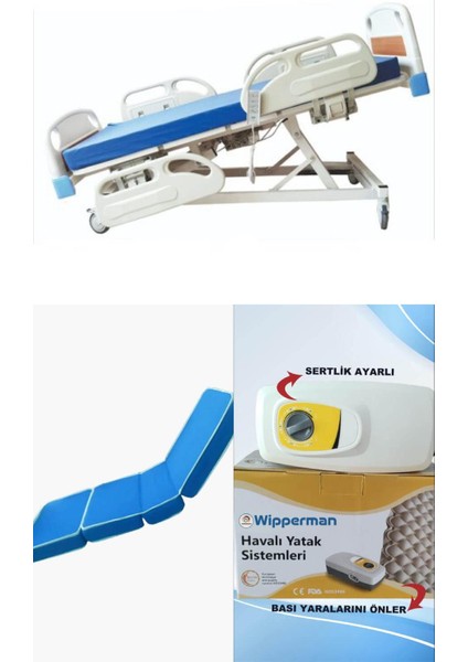 4 Motorlu Full Abs Hasta Karyolası + 4 Parçalı Yatak + Baklava Tipi Havalı Yatak Takım