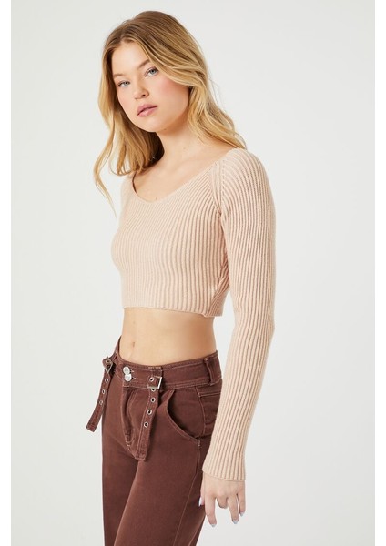 F21 V Yaka Fitilli Crop Kazak