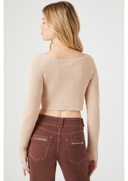 F21 V Yaka Fitilli Crop Kazak