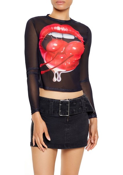 F21 Transparan Baskılı Bluz