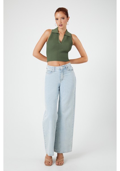 Örgü V Yaka Crop Bluz