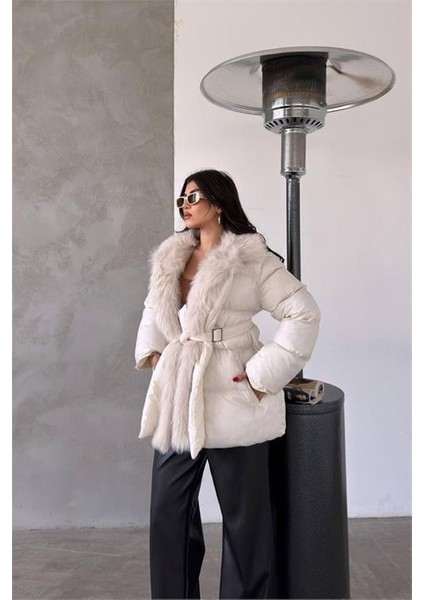 Dipmoda kadın Ekru zra şişme kürklü mont DPMYLK25 modelleri