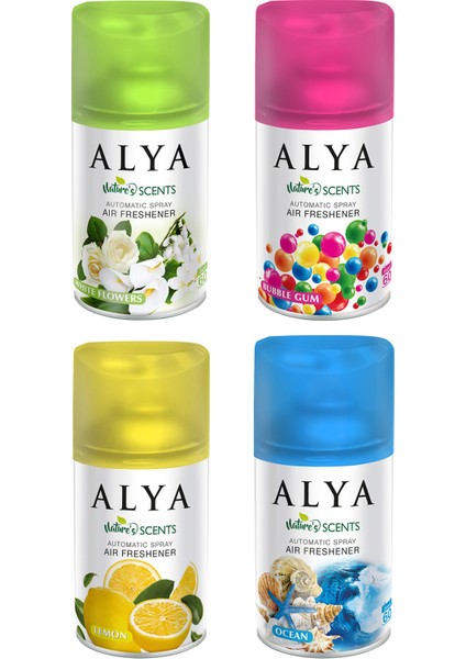 White Flowers Bubble Gum Lemon Oceann Oda Kokusu Yedek Makine Spreyi 4 x 250 ml