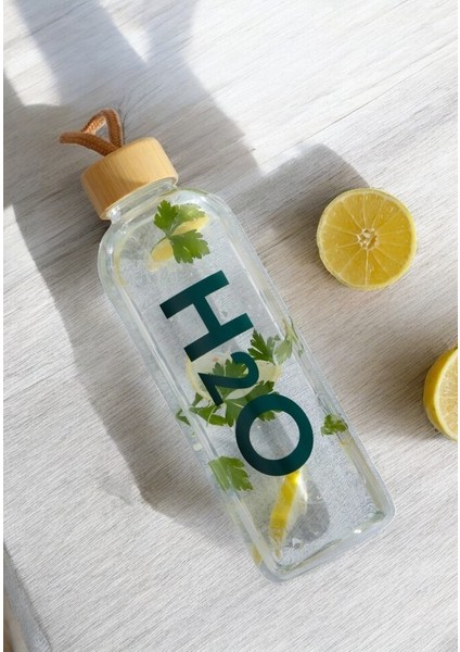 H2O Bambu Kapaklı Borosilikat Cam Matara 1000 ml | Ekolojik ve Şık Su Şişesi