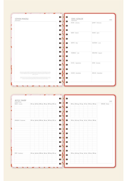 2025 Ajanda A5 Spiralli Haftalık Planlayıcı  12 Aylık - Kurdele