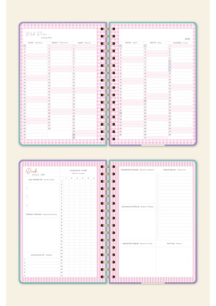 2025 A5 Spiralli Renkli Haftalık Ajanda 12 Aylık – Motivasyon Sayfalı Kelebek
