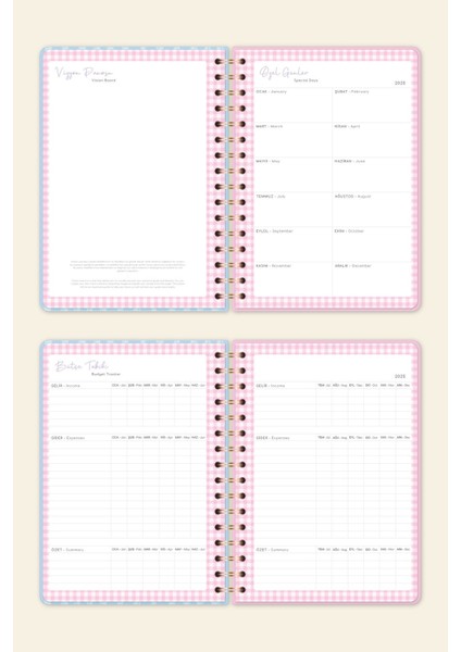 2025 A5 Spiralli Renkli Haftalık Ajanda 12 Aylık – Motivasyon Sayfalı Kurdele