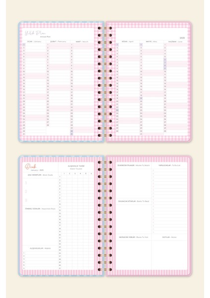 2025 A5 Spiralli Renkli Haftalık Ajanda 12 Aylık – Motivasyon Sayfalı Kurdele