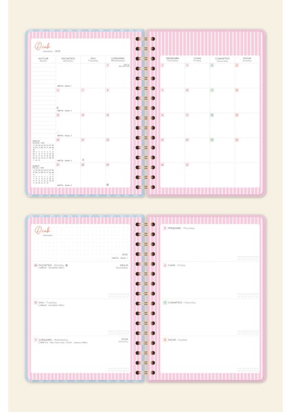 2025 A5 Spiralli Renkli Haftalık Ajanda 12 Aylık – Motivasyon Sayfalı Kurdele