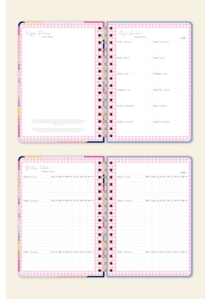 2025 A5 Spiralli Renkli Haftalık Ajanda 12 Aylık – Motivasyon Sayfalı Dalgalar