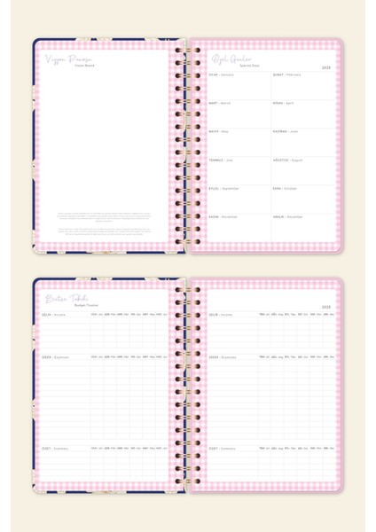 2025 A5 Spiralli Renkli Haftalık Ajanda 12 Aylık – Motivasyon Sayfalı Kelebekler