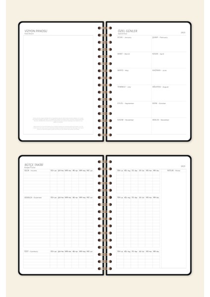 2025 A5 Spiralli Keten Haftalık Ajanda 12 Aylık - Siyah