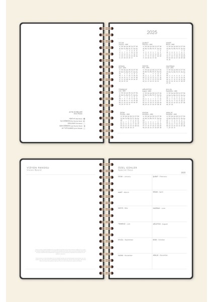 2025 Spiralli Günlük Ajanda 12 Aylık – 17X24 cm Bulutlu Siyah