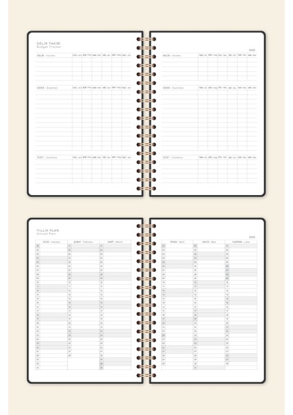 2025 Spiralli Günlük Ajanda 12 Aylık – 17X24 cm Bulutlu Siyah