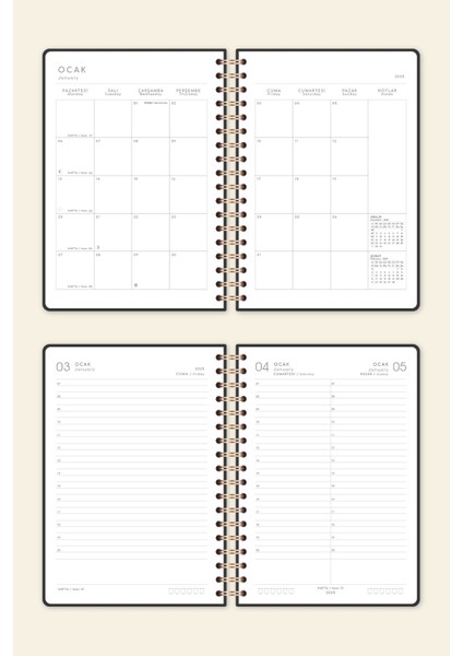 2025 Spiralli Günlük Ajanda 12 Aylık – 17X24 cm Bulutlu Siyah