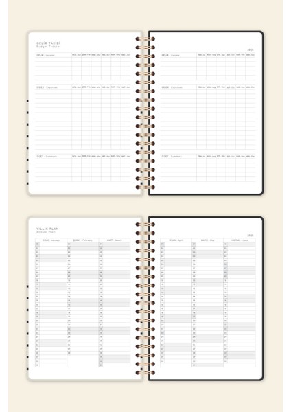 2025 Spiralli Günlük Ajanda 12 Aylık – 17X24 cm Krem