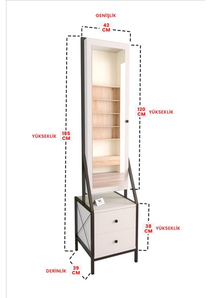 Aynalı Takı ve Aksesuar Dolabı Çekmeceli Çok Amaçlı Dolap