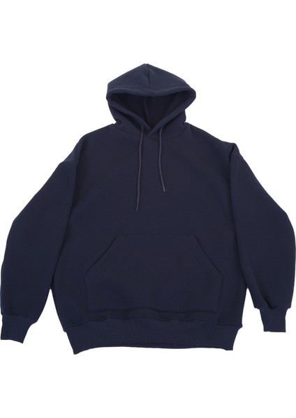 Lacivert Basic Oversize Soft Touch Kışlık Kapüşonlu Içi Polarlı 3 Iplik Hoodie Sweatshirt