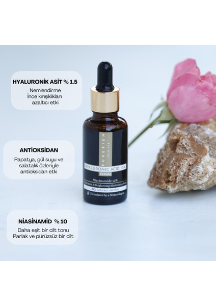 Hyaluronik Asit % 1.5 Serum - Yoğun Nemlendirici ve Cilt Tonu Eşitsizliklerini Azaltıcı etki %1.5 HYALURONİK ASİT + %10 NİASİNAMİD ve antioksidanlarla artan etki