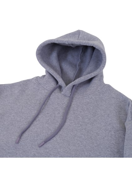 Gri Melanj Basic Oversize Soft Touch Kışlık Kapüşonlu Içi Polarlı 3 Iplik Hoodie Sweatshirt