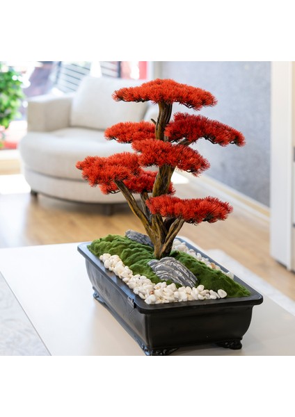 Atlas Bonsai-3-1 Masaüstü Kullanıma Uygun Doğal Ağaç Gövdeli Yapay Bonsai Ağacı - 50X60 cm