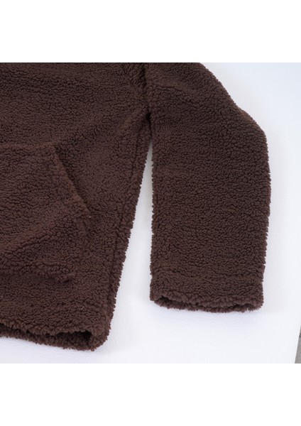 Kahverengi Peluş Kürklü Kışlık Kapüşonlu Pamuk Likralı Kışlık Normal Fit Hoodie Sweatshirt indirimleri