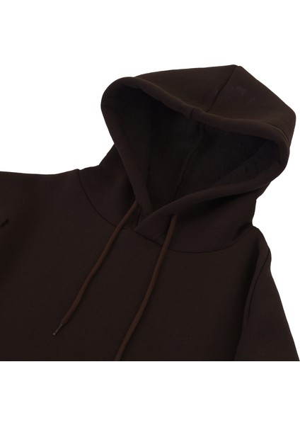 Kahverengi Basic Oversize Soft Touch Kışlık Kapüşonlu Içi Polarlı 3 Iplik Hoodie Sweatshirt