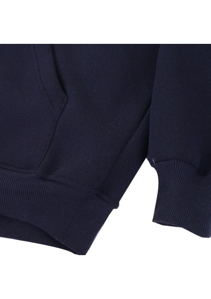 Lacivert Basic Oversize Yumuşak Örme Kışlık Kapüşonlu Içi Polarlı 3 Iplik Fermuarlı Hırka Sweatshirt