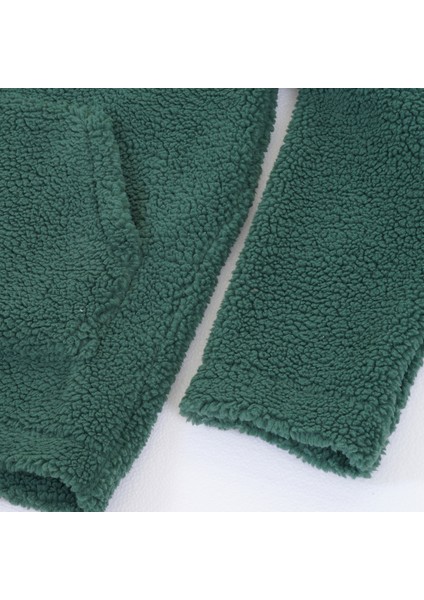 Yeşil Peluş Kürklü Kışlık Kapüşonlu Pamuk Likralı Kışlık Normal Fit Hoodie Sweatshirt indirimleri