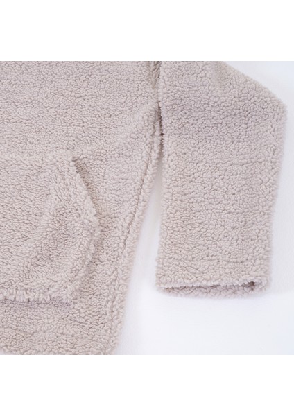 Bej Peluş Kürklü Kışlık Kapüşonlu Pamuk Likralı Kışlık Normal Fit Hoodie Sweatshirt indirimleri