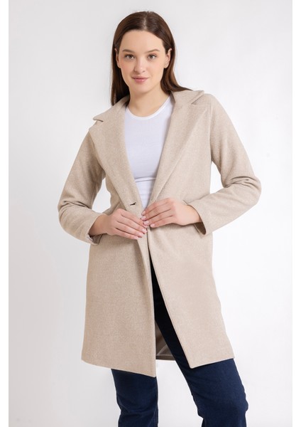 Kadın Taş Tek Düğme Içi Astarlı Oversize Kaşe Kaban