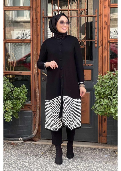 Etek Ucu Örgü Teknikli Hırka T25K-9023 Siyah