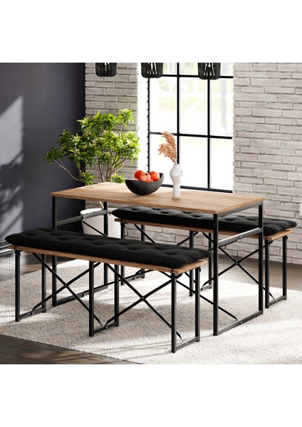 Masa Takımı Minderli Bench Bank Masa Seti 120X60 Masa Mutfak Masası Yemek Masası Çam 1554