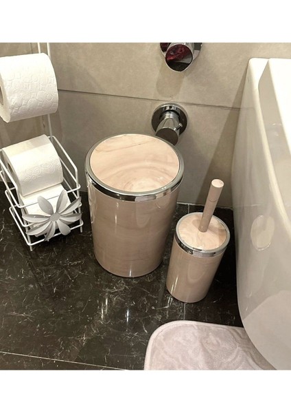 Banyo Seti 5'li, Yuvarlak, Akrilik-Çöp Kovası, Wc Fırçalık, Sıvı Sabunluk, Diş Fırçalık, El Sabunlu