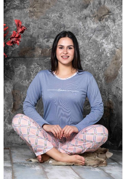 Uzun Kol Pijama Takımı Pamuklu Sıfır Yaka