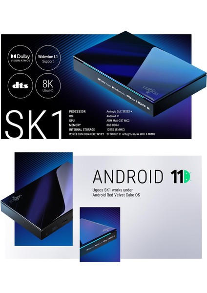 Sk1 8K Android Tv Box Amlogic S928X-K İşlemci 8gb RAM 128GB Depolama Wıfı6 Bt5.2