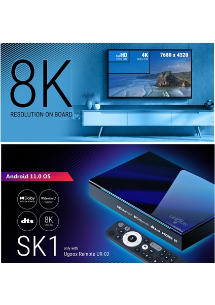 Sk1 8K Android Tv Box Amlogic S928X-K İşlemci 8gb RAM 128GB Depolama Wıfı6 Bt5.2