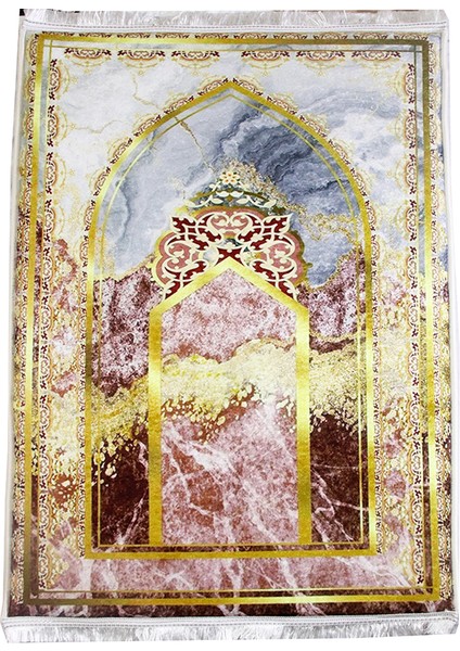 Kalın Süngerli Kadife Gold Mermer Desen Seccade Kabartmalı Diz Ağrıtmaz Namazlık - 70x120 cm