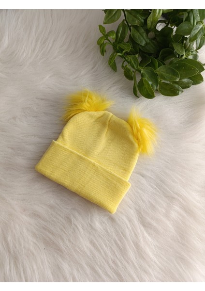 Minilkabebe Çocuk Ponponlu Triko Bere Sarı 1-4 Yaş