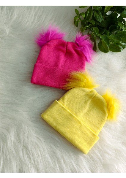 Minilkabebe Çocuk Ponponlu Triko Bere Sarı 1-4 Yaş