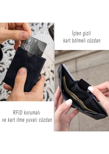 Valencia Lacivert Bozuk Paralık Cepli Unisex Hakiki Deri Rfid Korumalı Erkek Kadın Mini Cüzdan Hediyelik