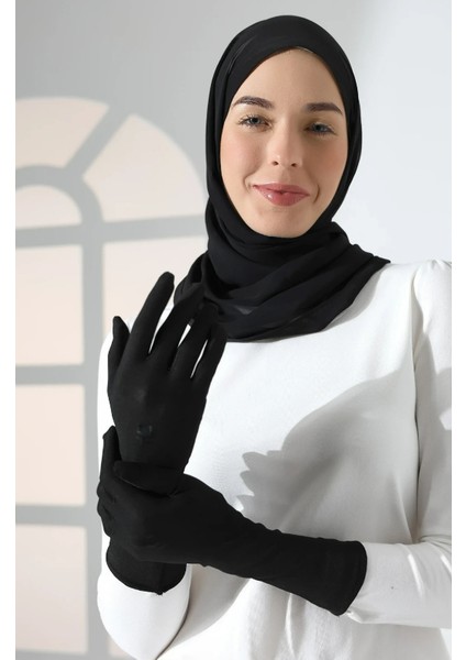 Işlemeli Kadın Tesettür Eldiven Siyah
