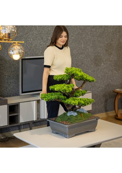 Atlas Bonsai-7 Masaüstü Kullanıma Uygun Doğal Ağaç Gövdeli Yapay Bonsai Ağacı - 50X60 cm modelleri