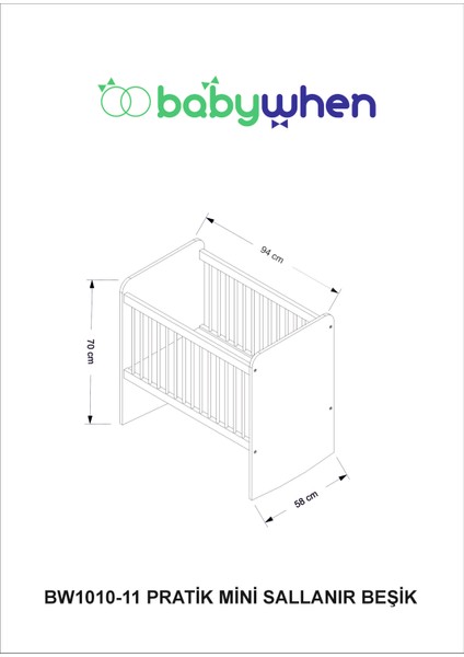 BW1011 - Pratik Mini Bebek Beşik Ahşap 50x90