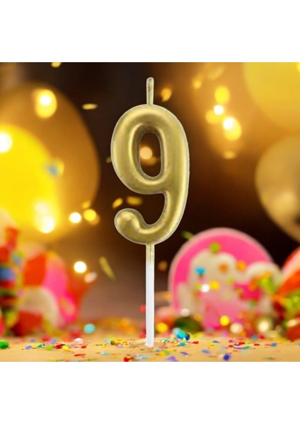 9 Yaş Gold Rakam Mum