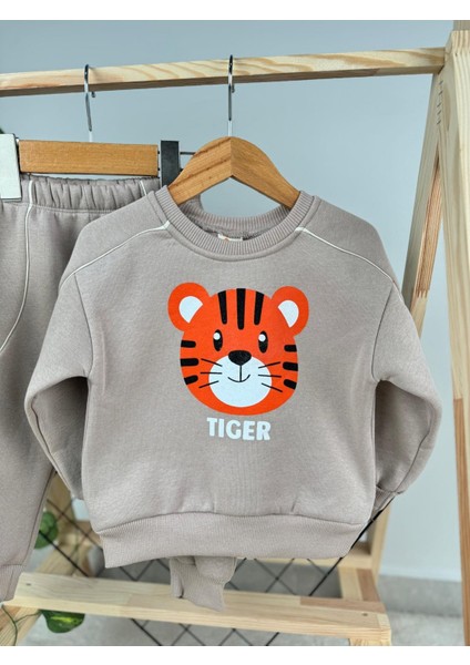 3 Ip Kışlık Tiger Baskılı Erkek Çocuk/çocuk Ikili Takım